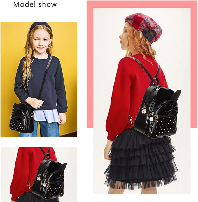 KL928 Girls Mini Backpack Bowknot Polka Dot Cute Small Daypacks Convertible Shoulder Bag Purse for Women