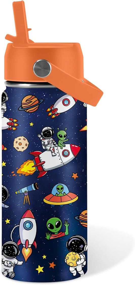 Space Astronomy Gifts for Kids - 16 Oz Kids Water Bottle with Straw Lid, Stainless Steel Insulated Tumbler, Leak Proof, BPA-Free, for Boys, School, Travel - Universe Children Birthday Gifts Cups(1pc)