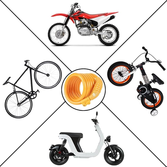 Etronic Bike Lock M6, Cable Lock 6 Feet Long Coiled Security Resettable Combo Combination Lock Bicycle Lock with Mounting Bracket