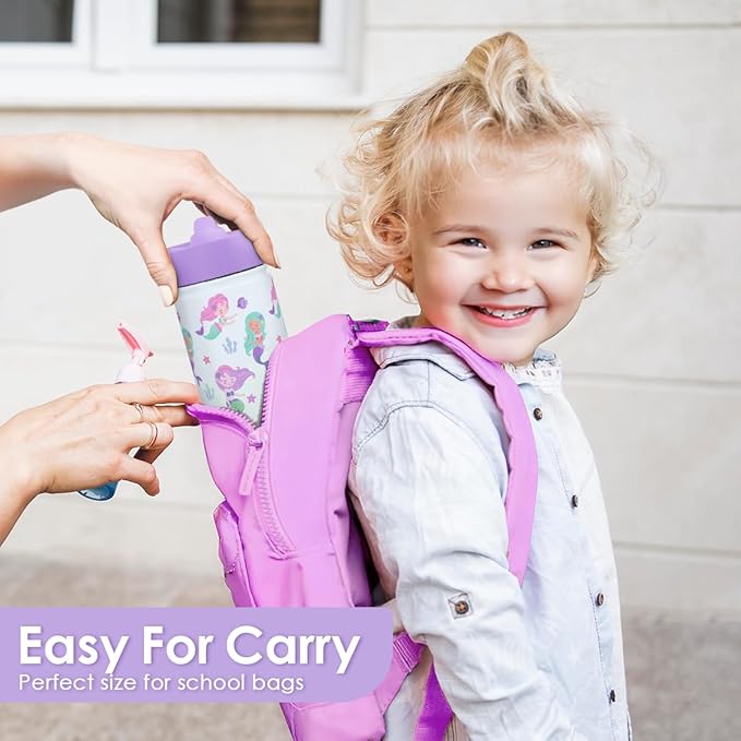 Mermaid Kids Water Bottle With Straw Lid 12oz Insulated Stainless Steel, Travel Tumbler, Gifts For Girls, Birthday, Christmas, Back To School