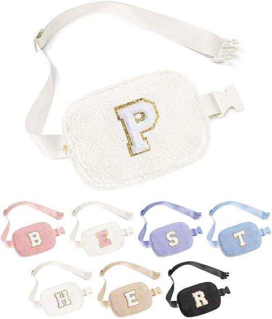 YOOLIFE Gifts for Girls Teen Kids - Initial Fanny Pack for Girls, Preppy Stuff for Teen Girls Teenage Girl Gifts, Initial Crossbody Bag Belt Bag Fanny Pack, Beige P