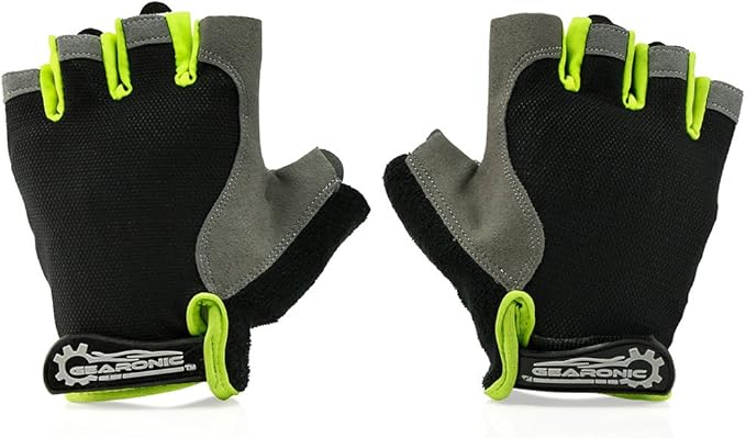 GEARONIC Mens Cycling Gloves, Fingerless Mountain Bike Gloves for Men, Breathable MTB bicycle gloves, Gel Padded Road biking gloves, Anti-slip Road Motorcycle Gloves for Men/Women, Half Finger Guantes