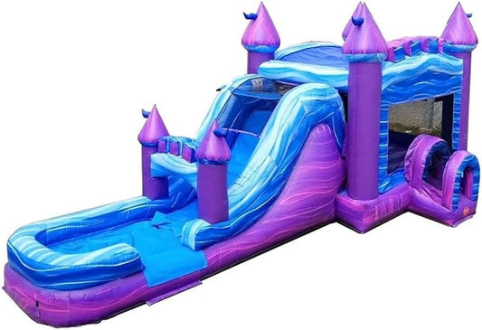 TentandTable Inflatable Bounce House Water Slide for Kids 5-12 Large, Commercial Grade Mega Bouncy Castle for Adults, Jump House, Includes Electric Air Blower, 32' L x 16' W x 15' H, Purple Marble