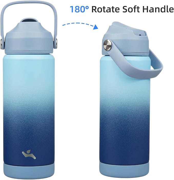 Insulated Water Bottle with Straw Lid,18 oz Stainless Steel Vacuum Metal Bottle with Silicone Handle,Sky