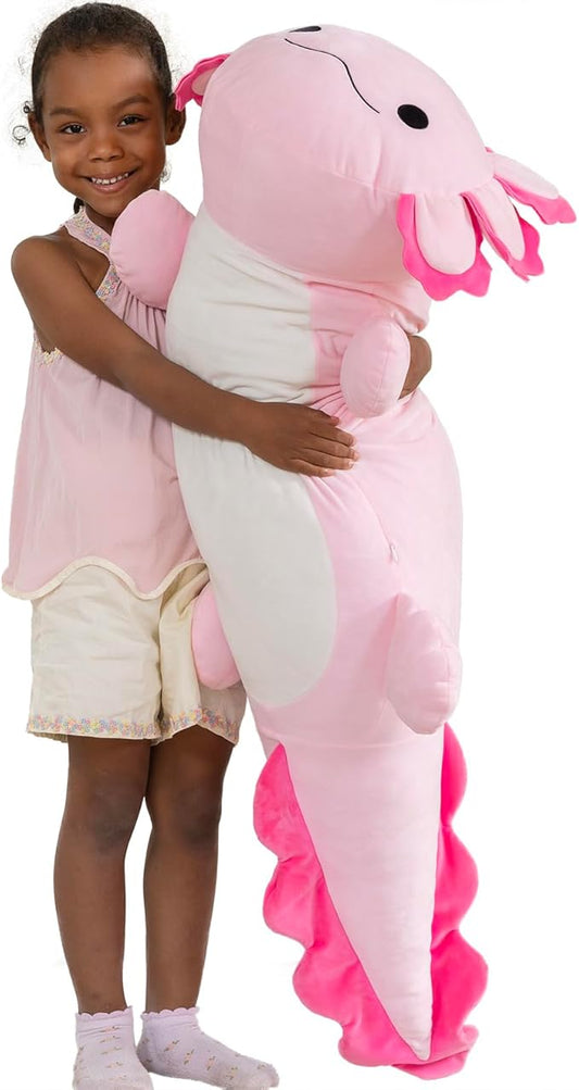 MaoGoLan 47" Giant Axolotl Stuffed Animal,Ultra Soft Salamander Kids Body Pillow Plush,4 Feet Jumbo Throw Pillow Plushie for Axolotl Lover,Home Decor,Gifts