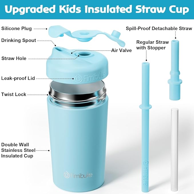 Fimibuke Kids & Toddler Cups, 10 OZ Spill Proof Straw Cups for Toddlers, 4 Pack Leak-Proof Kid Insulated Tumbler with Screw-On Lid & Silicone Straw with Stopper, Stainless Steel Sippy Cup for Girl Boy