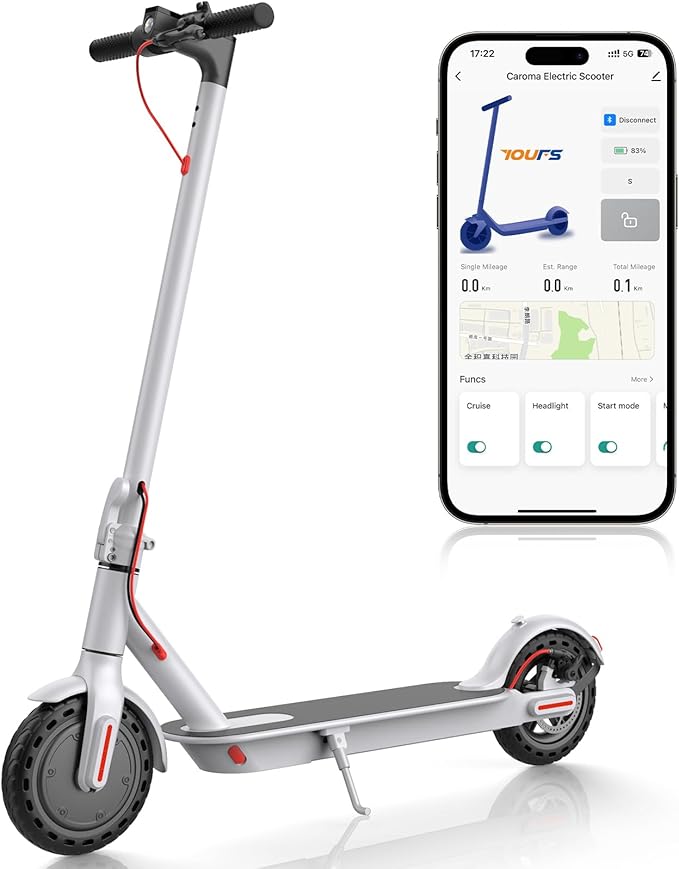 Caroma Electric Scooter Adults, Powerful 350W/500W/750W Motor, Top Speed 20/25 Mph & 18/25/30 Miles Range, 8.5" Solid Tires, Cruise Control E Scooter for Adults (Multiple Options)