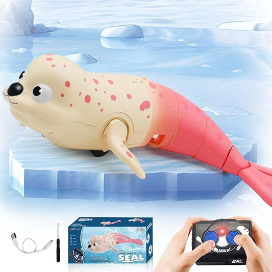 Pool Toys Amphibious Remote Control Seal on Land Water 2.4Ghz Rechargeable Battery Remote Control Shark for Pool Robot Toys for Kids 8-12 Years Old Boys Girls 8,9,10 Upgrade Version Pink