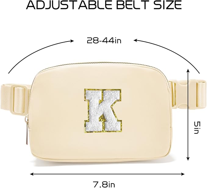Gitus Birthday Gifts for 8 9 10 11 12 13 Year Old Girls Personalized Fanny Pack Crossbody Bags with Initial Letter Patch Belt Bag for Teen Girls Cute Trendy Stuff Travel Essentials (Beige-K)