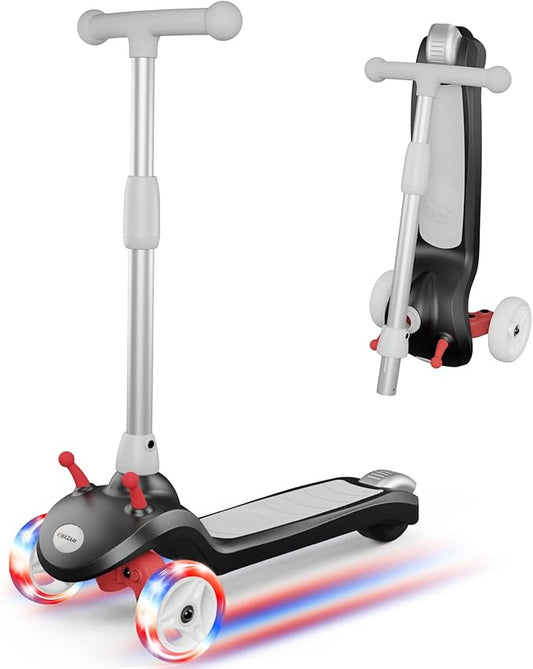 Electric Scooter for Kids Ages 3-8, 3 Wheel Kids Electric Scooter with LED Light-up Wheels, 3 Height Adjustable, C-Shaped Handle, Lean-to Steer Design, Best Children's Gifts