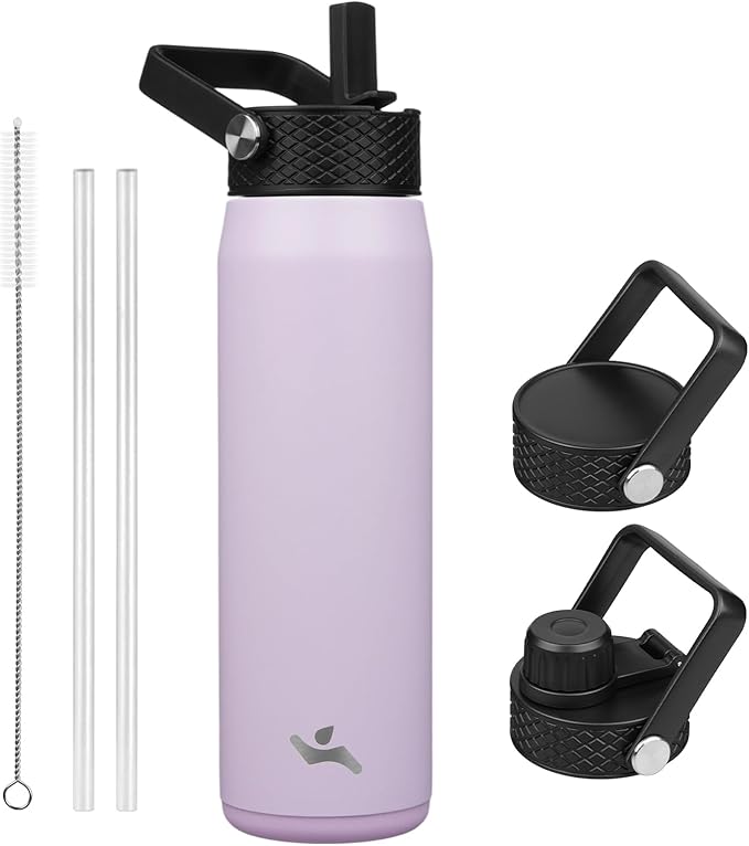 25oz Insulated Stainless Steel Water Bottle with Straw and 3 Lids, BPA-Free Sports Water Bottle,travel water bottle,Taro Purple