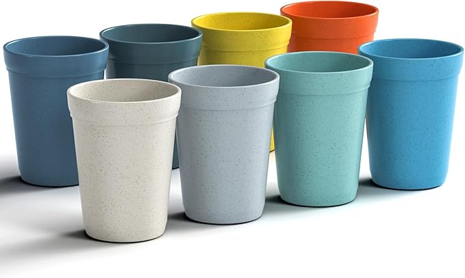 Homestockplus 12Oz Wheat Straw Cups, Set of 8 - Reusable Plastic Cups for Kitchen, Home, Office, and Outdoor Use - Dishwasher and Microwave Safe - Eco-Friendly and Unbreakable Drinking Cups