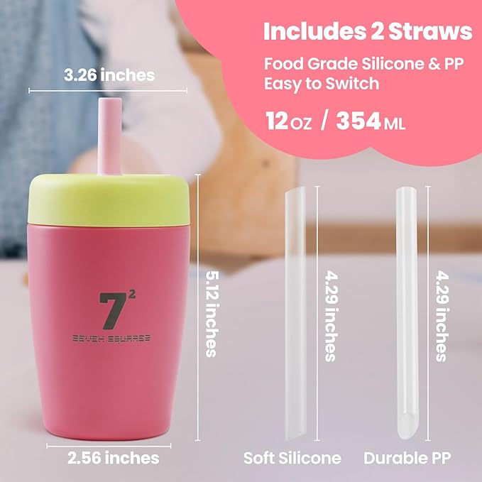 12oz Kids Tumbler Spill Resistant with Lid & Silicone Straw, Insulated Stainless Steel Sippy Cups, BPA-Free Straw Tumbler, Kids Water Bottle Dishwasher Safe, BPA-FREE