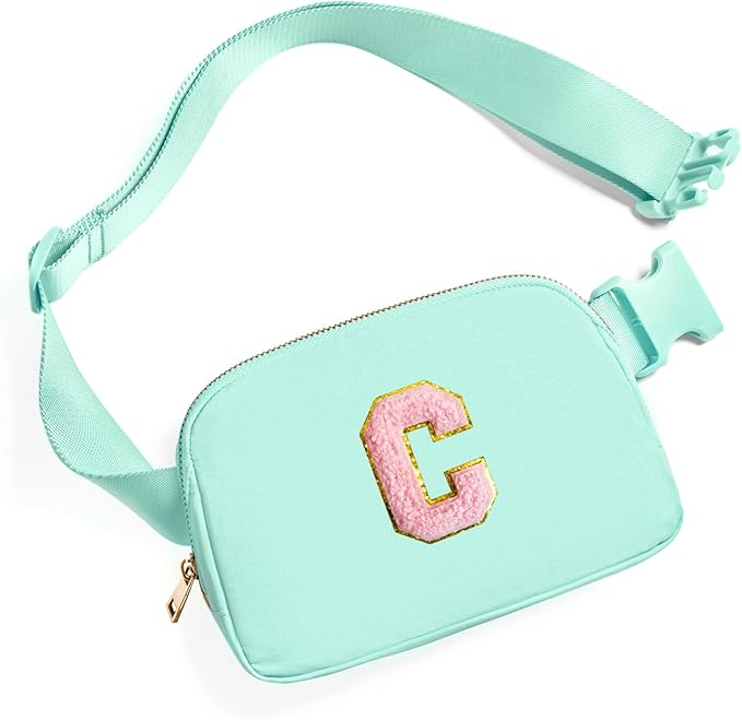 Gitus Belt Bag Fanny Pack Crossbody Bags with Initial Letter Patch Cute Stuff Birthday Gifts for Teenager Girls Trendy Preppy Stuff for Teen Girls Cool Stuff for Teens (Mint Green-C)