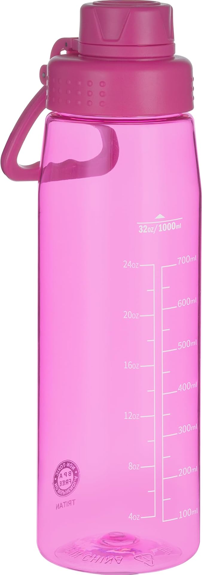 Water Bottle 32oz, clear water bottle with Spout Lid and Carry Handle, Reusable, Tritan, BPA Free, Hiking Water Bottle Suitable for Travel, Outdoors, Gym, Travel, Home, School (Rose)