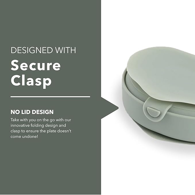 Miniware Baby Travel Plate with Suction - Foldable Silicone Baby Travel Essential to Promote Self-Feeding - Dishwasher Safe, BPA Free, Food Grade Silicone Baby Plate for On The Go - Sage Silifold