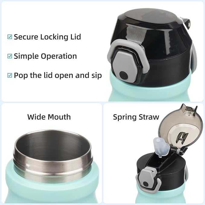 Insulated Water Bottle with Straw and Carry Loop,18 oz Stainless Steel Double Wall Vaccum Metal Water Flask with Leak-proof Lid,Gum