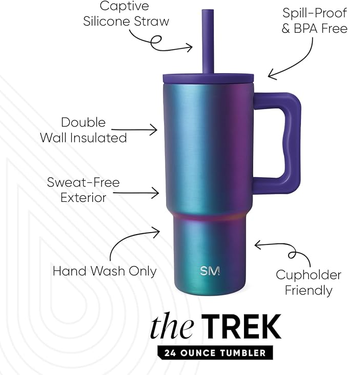 Simple Modern Kids 24 oz Tumbler with Handle and Silicone Straw Lid | Spill Proof and Leak Resistant | Reusable Stainless Steel Bottle | Gift for Kids Boys Girls | Trek Collection | Prism