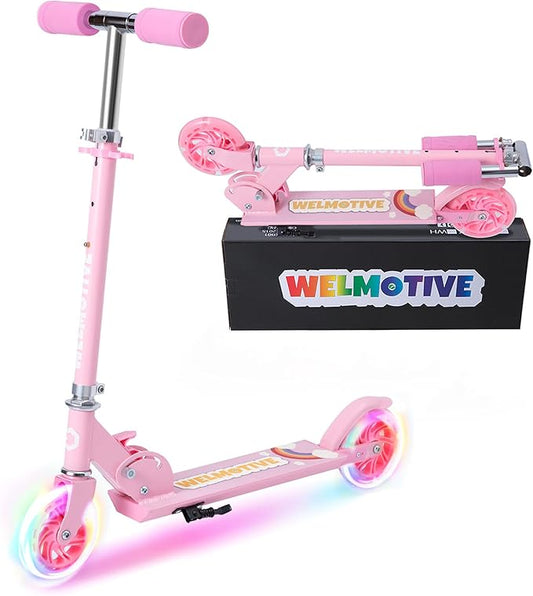 Kick Scooter for 3+Years Old Boys & Girls Lightweight, Foldable, Aluminum Frame, and Adjustable Handlebars, Rear Brake, and Flashing Light up Wheels