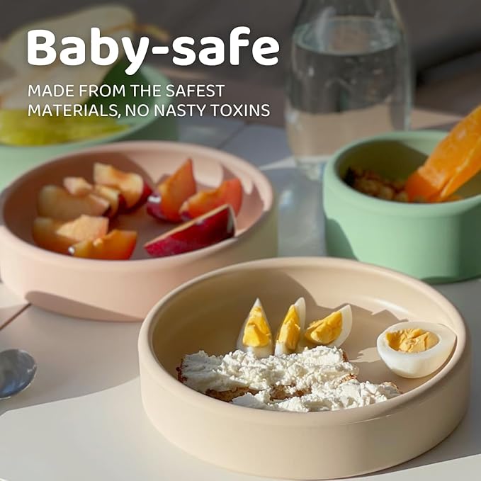 APLAINR Solid Plate, Weighted Baby Toddler Plate, Silicone Plates for Baby, No-Division Kid Plates, Microwave & Dishwasher Safe Silicone Plate for Toddlers, No BPA, Matcha Green