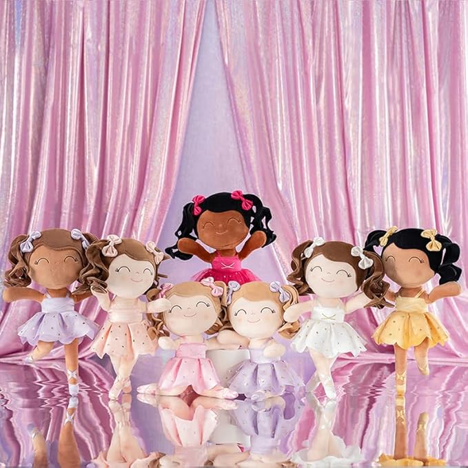 Gloveleya Baby Dolls Soft Snuggly Curly Hair Ballerina Doll First Baby Girl Gifts Plush Ballet Doll with Lace Mesh Dress Pink Ballerina Series