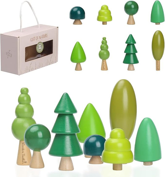 Wooden Tree Toy Pack of 8 Wood Miniature Tree Set Various Sizes Natural Wooden Trees Mini Trees for Home Decor and Crafts Garden Accessories Creative Gift for 36+ Months