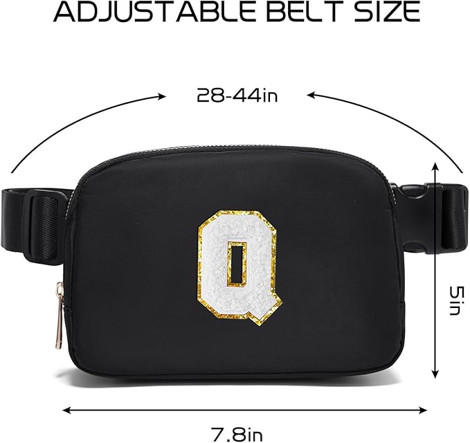 Gitus Birthday Gifts for 8 9 10 11 12 13 Year Old Girls Personalized Fanny Pack Crossbody Bags with Initial Letter Patch Belt Bag for Teen Girls Cute Trendy Stuff Travel Essentials (Black-Q)