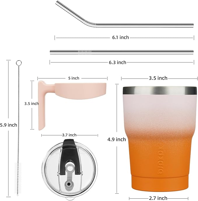 BJPKPK Tumbler With Handle And Straw 10 oz Insulated Tumblers With Lid Stainless Steel Coffee Cups,Coral