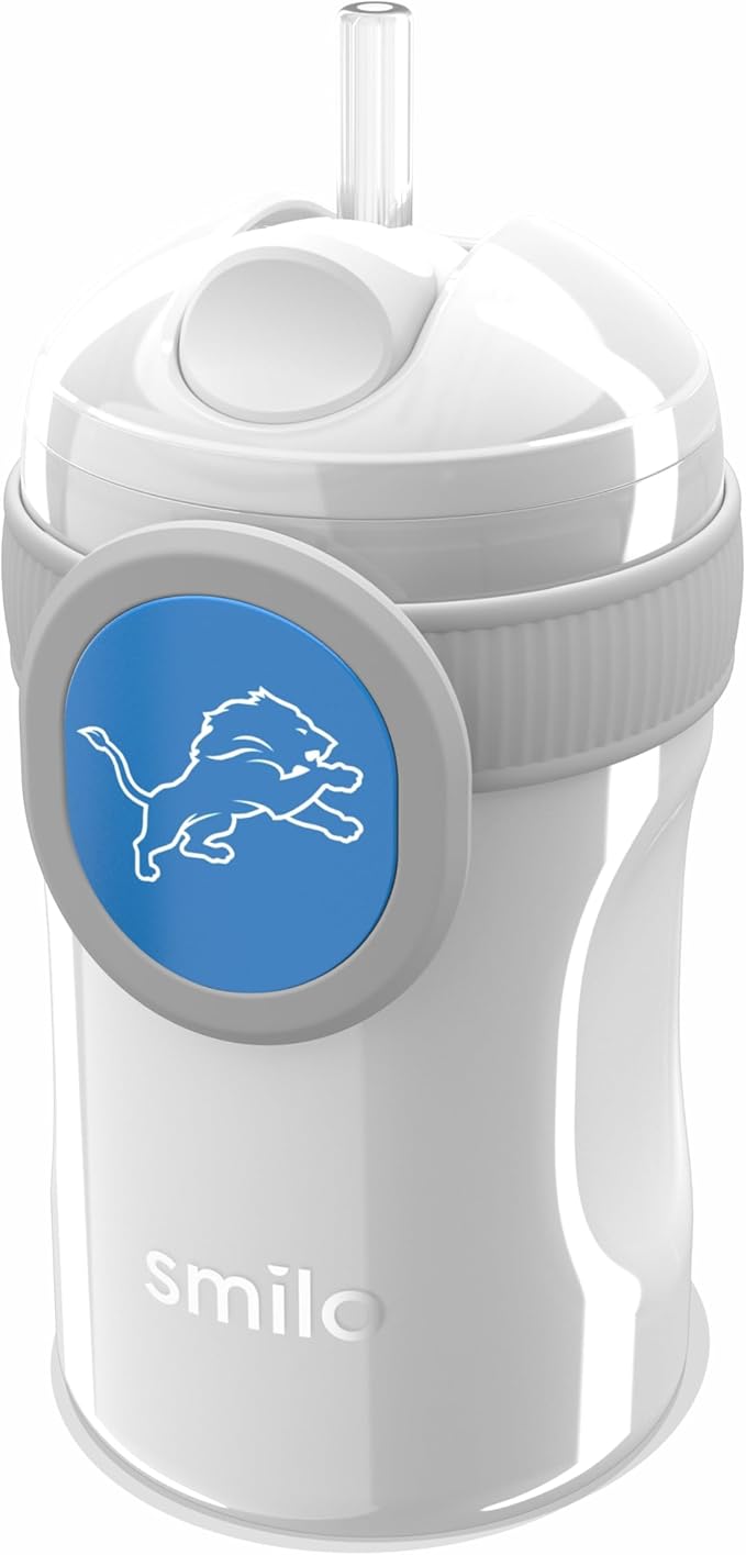 Smilo Straw Cup - Detroit Lions Officially Licensed NFL Sippy Cup - Baby and Toddler Cup with Weighted Silicone Straw and 8.5 oz Capacity - BPA-Free