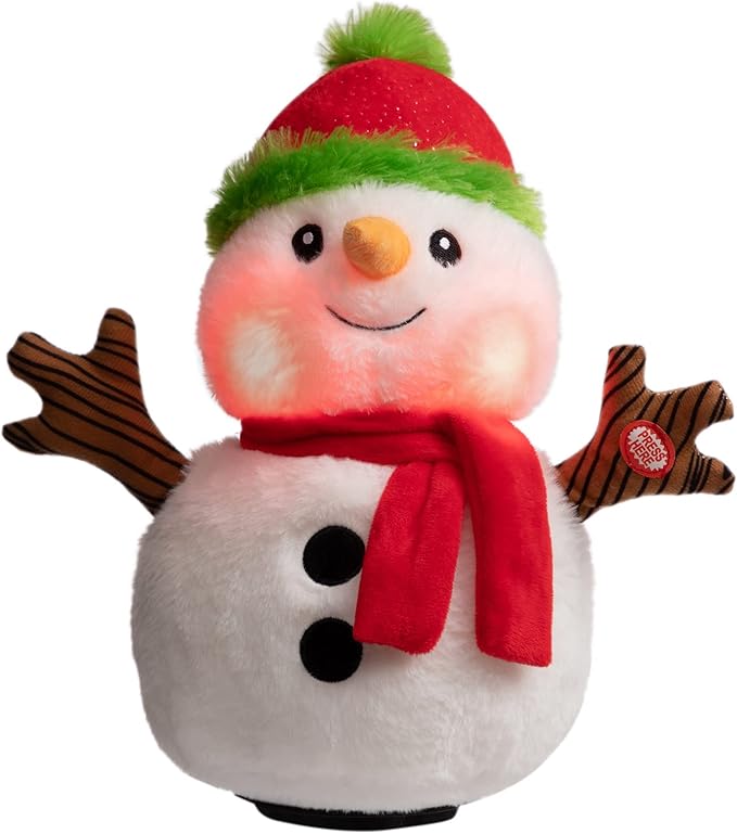 HollyHOME Animated Christmas Snowman Plush Singing Snowman Doll with LED Lights Xmas Musical Toy Gift for Kids 13 inch