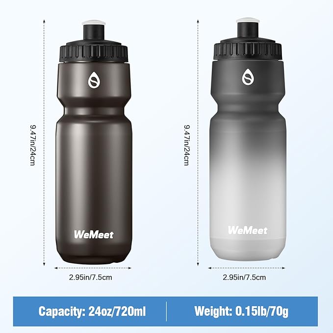 Leak Proof Bicycle Water Bottle, 2-Pack Bike Water Bottle, BPA Free, Cycling & Sport Squeeze, with Capacity Scale, for Riding, Gym (Black & Black White, 24oz)