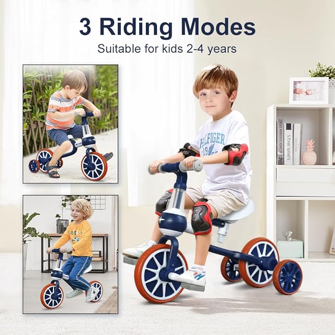 XIAPIA 3 in 1 Toddler Bike for 2-4 Year Old Girl Boy, Kids Tricycle with Adjustable Seat, Detachable Pedal and Training Wheels, Baby Balance Bike Trikes Riding Toys, Kids Chirstmas Birthday Gifts Pink