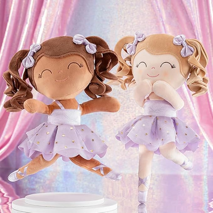 Gloveleya Baby Dolls Soft Snuggly Curly Hair Ballerina Doll First Baby Girl Gifts Plush Ballet Doll with Lace Mesh Dress Purple Ballerina Series