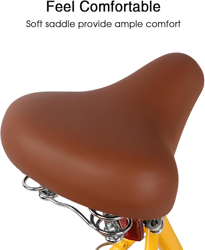 Glerc 20 24 26 Inch Beach Cruiser Bike, 6-Speed Hybrid City Bicycle for Girls Youth and Over 6 Years Old, Missy Bike with Wicker Basket & Lightweight, Multiple Colors