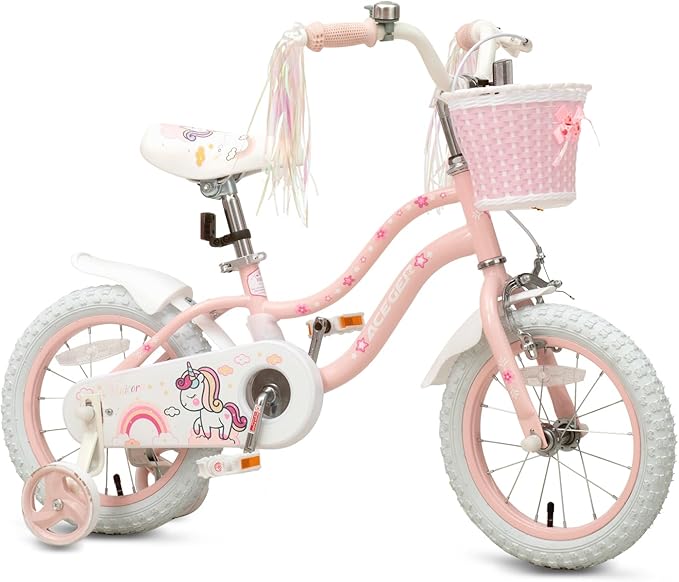 Princess Style Girls Bike with Basket for 2-13 Years Old Kids and Toddlers, 12 14 16 18 Inch Bicycle for Children with Training Wheels and Streamers, 20 Inch with Kickstand, Multiple Colors