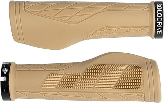 SOLODRIVE Ergonomic Design Mountain Bike Grips, Comfortable Bicycle Handlebar Grips, Single Lock-on and Non-Slip MTB Handle, Fit MTB, E-Bike, Hybrid, Scooter