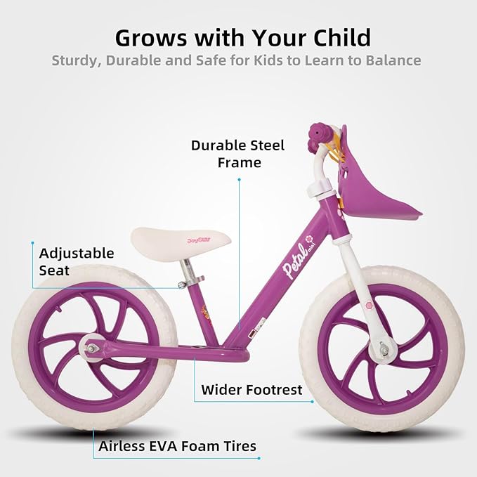 JOYSTAR 12/14 Inch Kids Balance Bike for 18months-5 Years Old Boys Girls, Lightweight Toddler Balance Bikes with Footrest and Handlebar Basket or Doll Seat