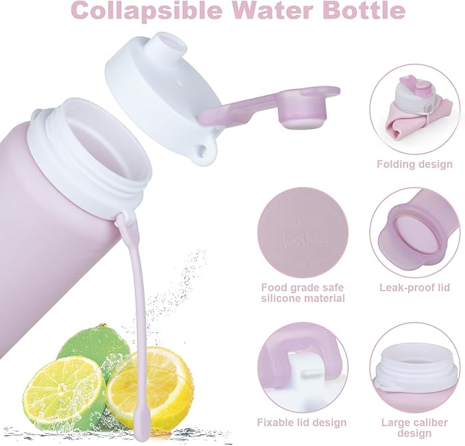 PLTCAT Collapsible Foldable BPA Free Reusable Lightweight Leak-Proof Travel Silicone Water Bottle for Travel, Gym, Hiking, Office, Camping