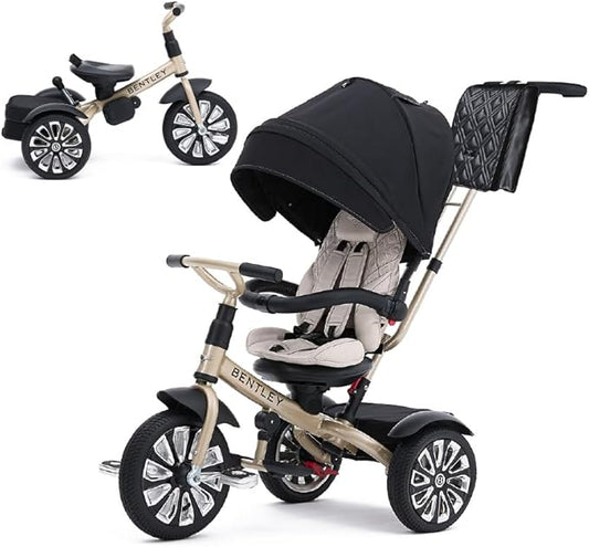 Bentley Trike - All Terrain Toddler Bike 6-in-1, Mulliner Gold Limited Edition, Officially Licensed and Designed by Bentley Motors UK; Baby to Big Kid Tricycle (6m-5y+)