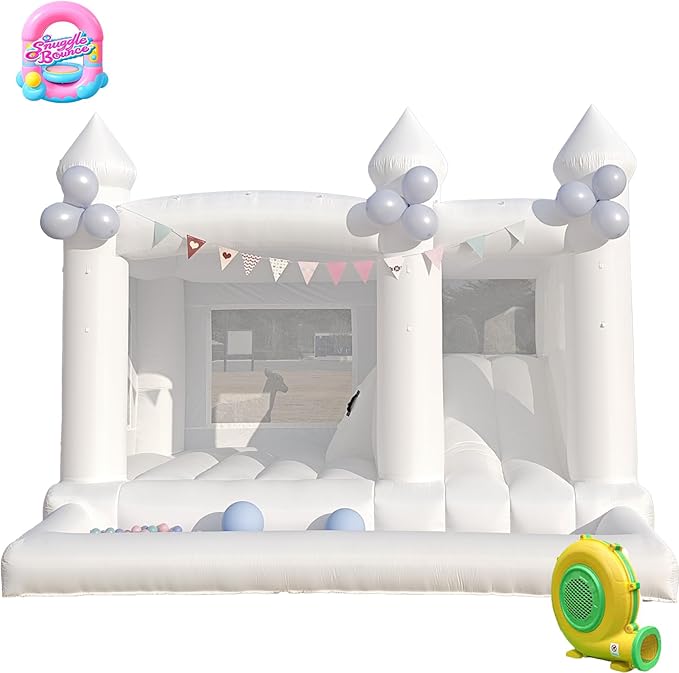 13FT White Bounce House Castle with Ball Pits and Slides Bounce House for Big Kids Thickening Oxford Inflatable Bounce House Inflatable Party Supplies/Holiday Decorations（Including Blower）