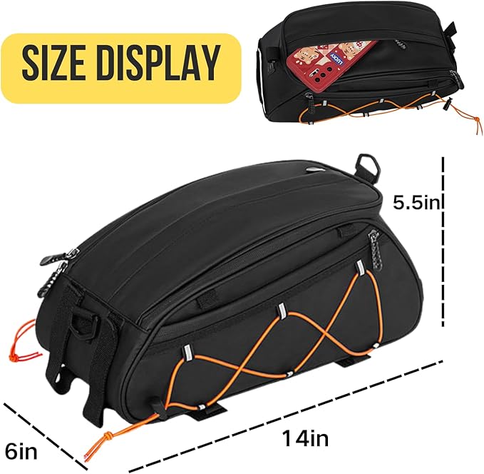 Rear Bike Rack bag,Bicycle Trunk Pannier Saddle Seat Bag Bike Accessories with shoulder strap large capacity Waterproof Reflective Bicycle Frame Bag Panniers for riding orange