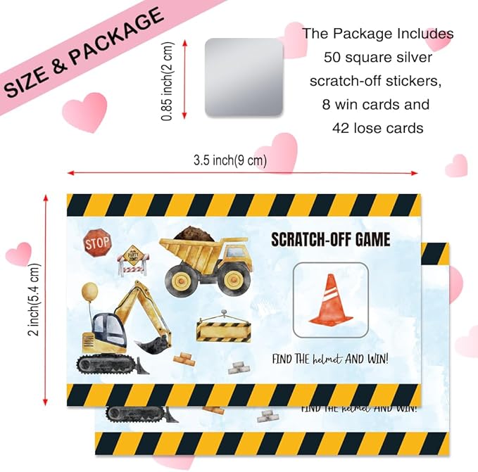 50 Psc Construction Theme Scratch off Game Cards, Funny Excavator Dump Truck Scratch Cards for Birthday Party Baby Shower, Construction Birthday Party Supplies, Lottery Group Games Activity