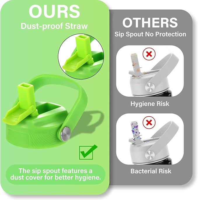 Mininoo Insulated Stainless Steel Kids Water Bottle for School with Straw Lid & Strap, 50 Stickers, 18 oz(Lemon/Green)