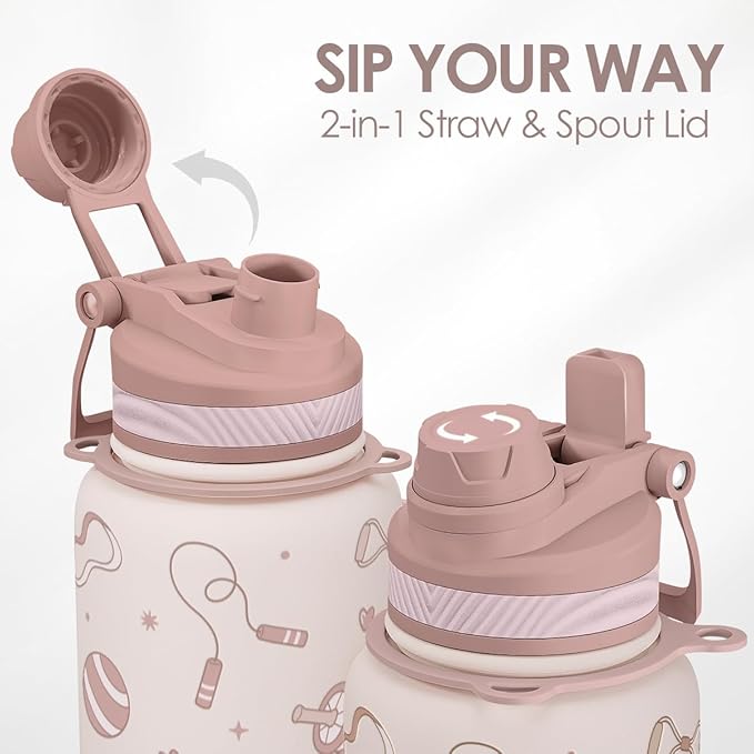 SANDJEST Workout Stainless Steel Water Bottle with Strap 32oz, Insulated Bottles with Straw and Spout Lid for Gym Sports Travel Outdoor, Gifts for Women Girls Birthday Christmas