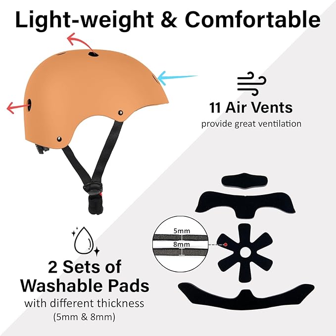 Skateboard Bike Helmet, Lightweight Adjustable, Multi-Sport for Bicycle Skate Scooter, 3 Sizes for Adult Youth & Kids