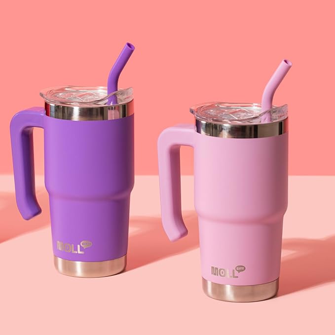 Kids Tumbler-16 oz Stainless Steel Double Wall Vacuum Insulated Tumbler Cup with Lid and Straw Travel Coffee Mug with Handle(Orange)