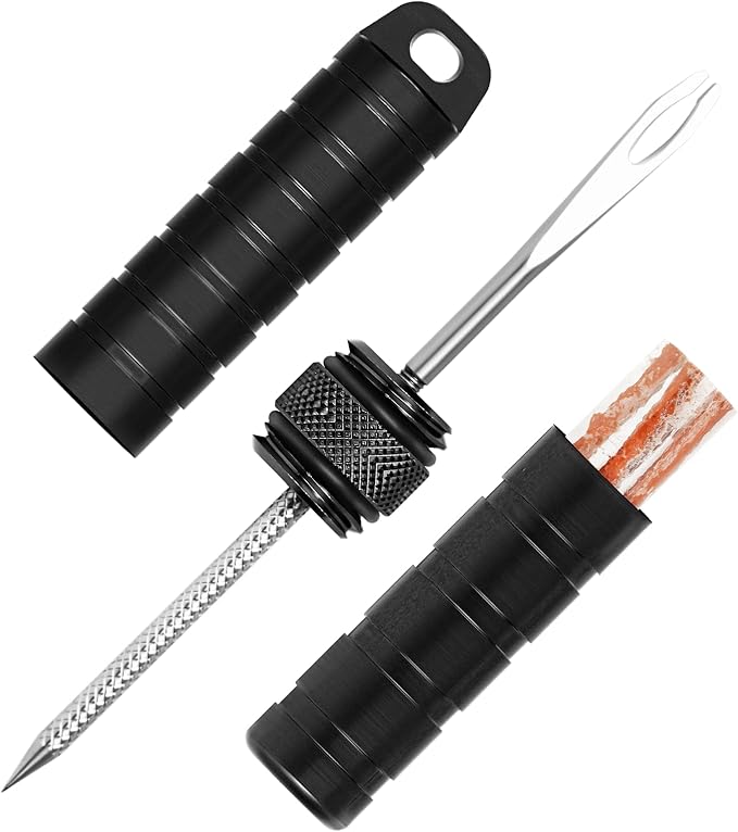 BWSHLF Tubeless Bike Tire Repair Kit for Mountain Bikes & Road Bicycles, Tubeless Tire Plug Kit with Storage Canister, Reamer, Insertion Fork, 10 Bacon Strips, Fix a Puncture or Flat, No Glue Needed