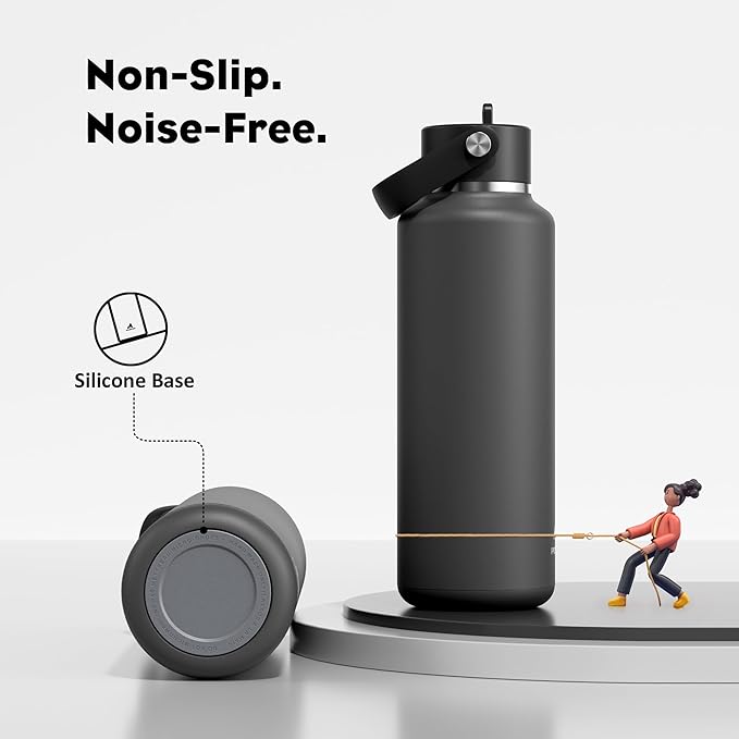 POWCAN 18 oz Kid Water Bottle with Straw: Leakproof, Lightweight, Top Handle, Flex Cap, Vacuum Insulated Water Bottle for Sport, Outdoors, Running, Camping, Home, Hiking, School, Workouts (Stone Gray)