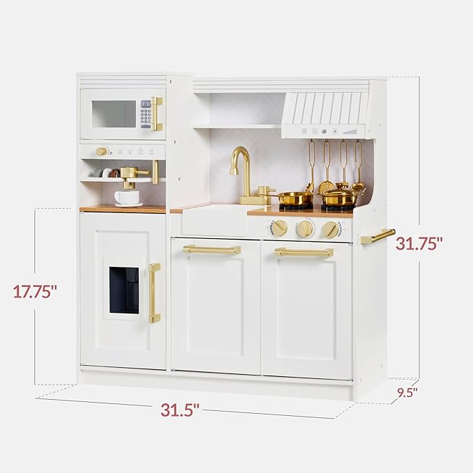Best Choice Products Pretend Play Kitchen for Kids, Interactive Wooden Toddler Playset with Espresso Machine, Toy Storage, 17 Accessories - White