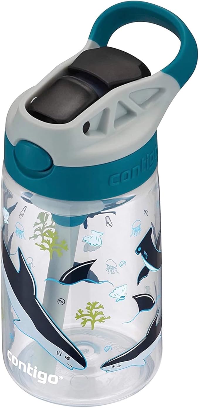 Contigo Kids Straw Water Bottle with AUTOSPOUT Lid 14oz. White Sharks